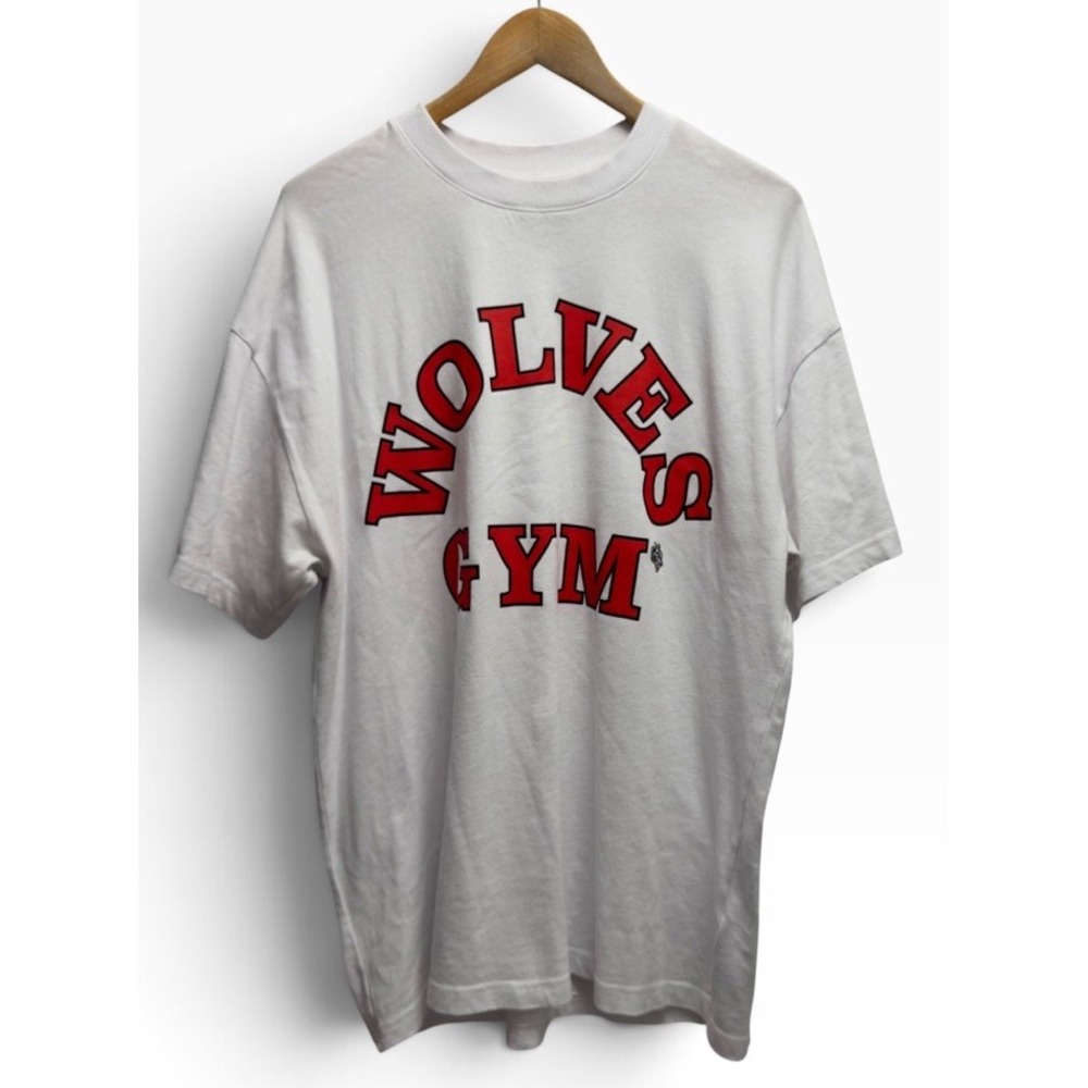 Darc Sport Men's Medium Oversized White "Wolves Gym" Crewneck S/S Cotton T-Shirt
